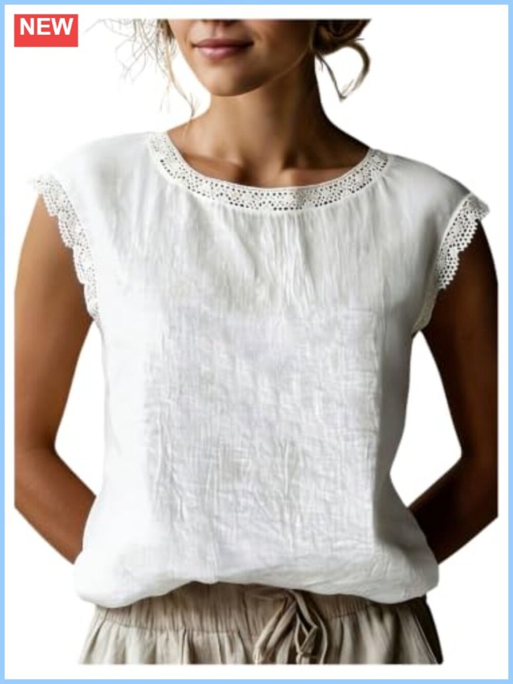 Boho Lace Trim Peasant Top Cap Sleeve Vacation Tank